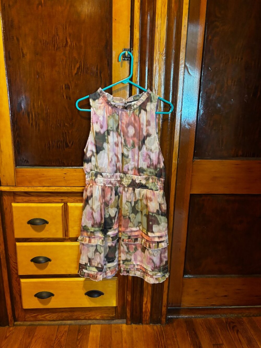 Nicole Miller Pink Floral Smocked Waist Chiffon Dress Size XL NWT
